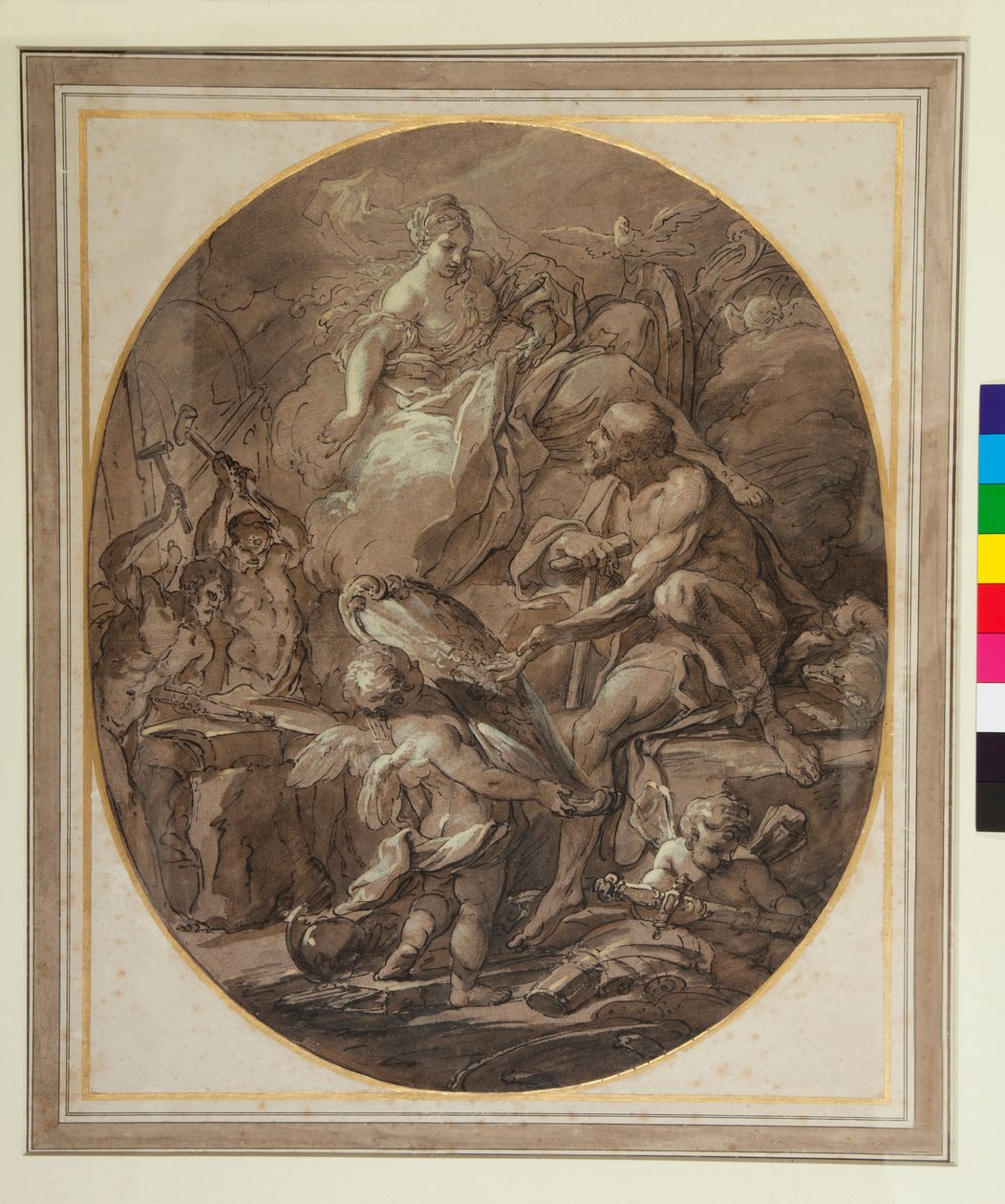 Venus ved Vulcan Forge (penn og brunt blekk og brun vask) av Sebastiano Conca