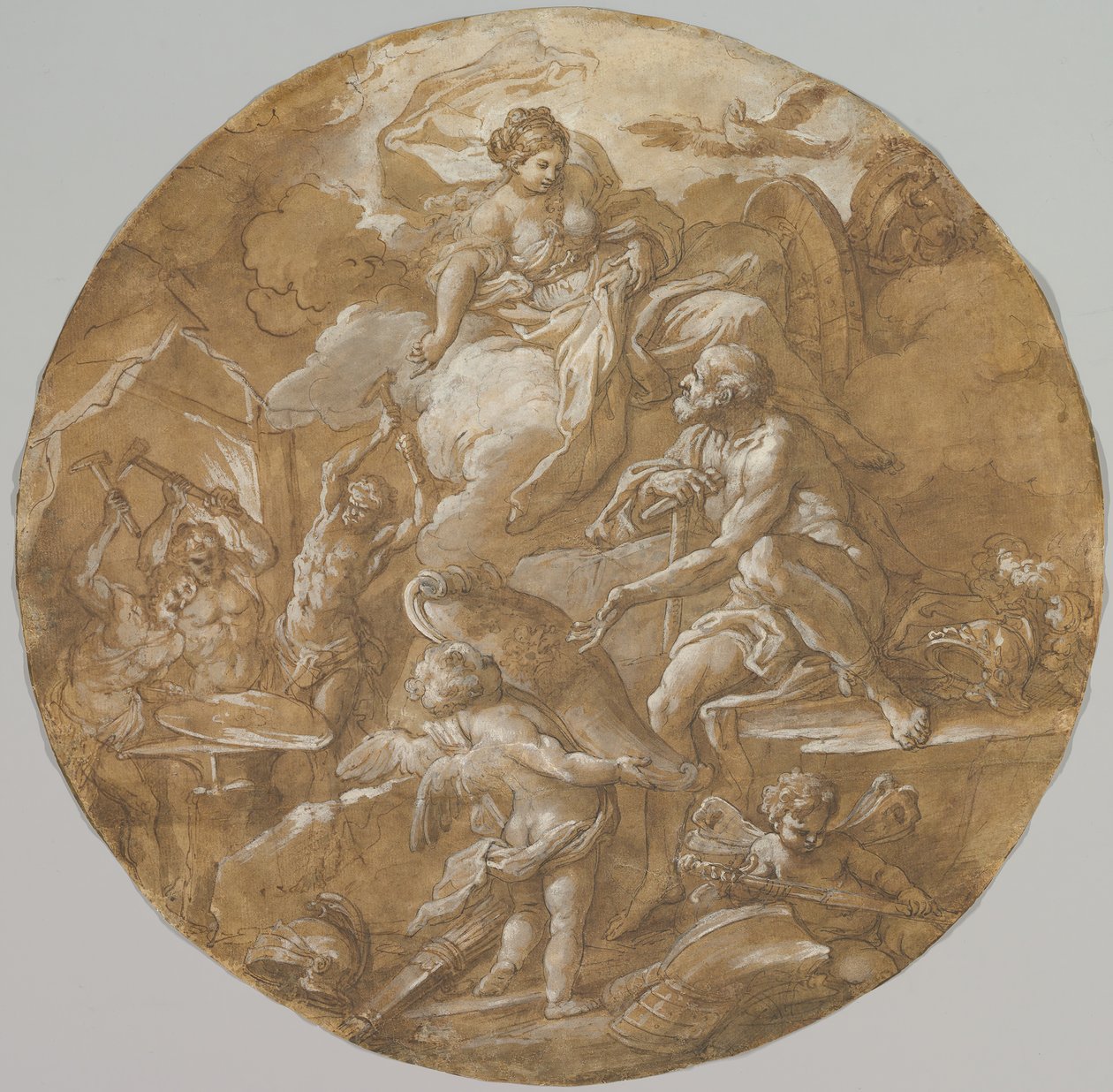 Venus ved Forge of Vulcan recto, Skisser med to Putti verso, ca. 1716-18. av Sebastiano Conca