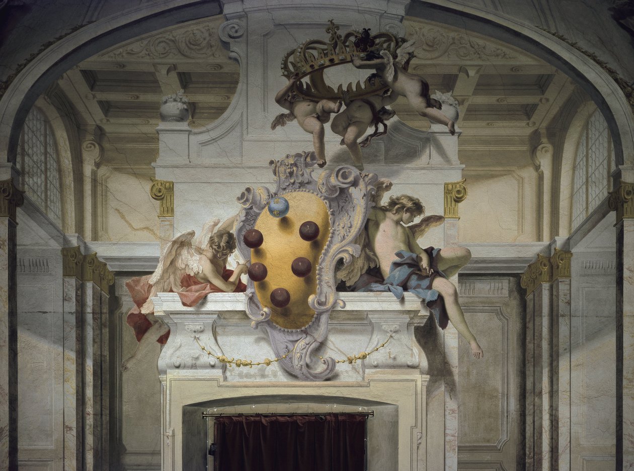 Medici våpenskjold. Fresco av Sebastiano Ricci (1659-1734), rundt 1707-1708. Firenze, Palazzo Pitti av Sebastiano Ricci