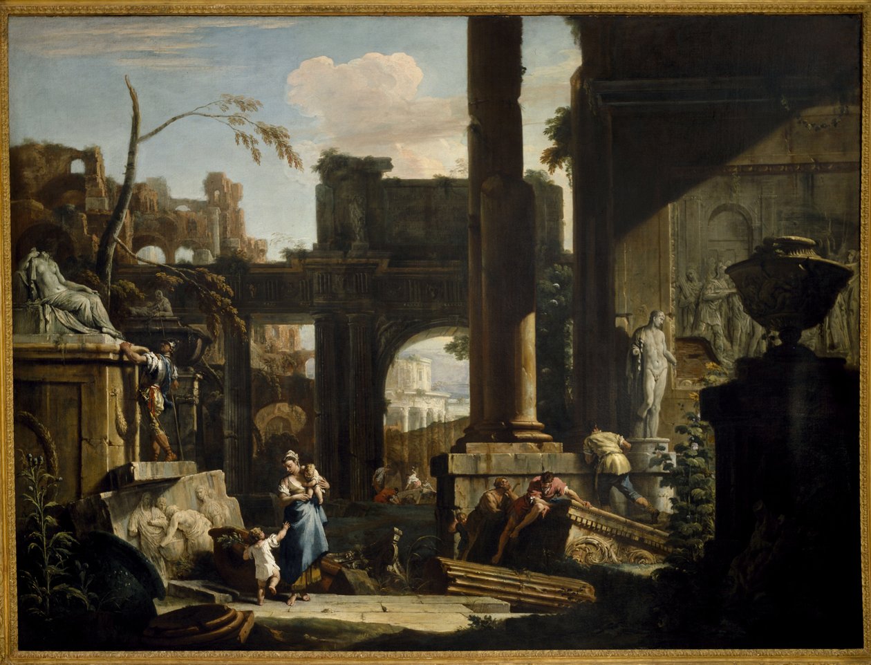 Perspektiv av ruiner med figurer, 1720-tallet. av Sebastiano Ricci