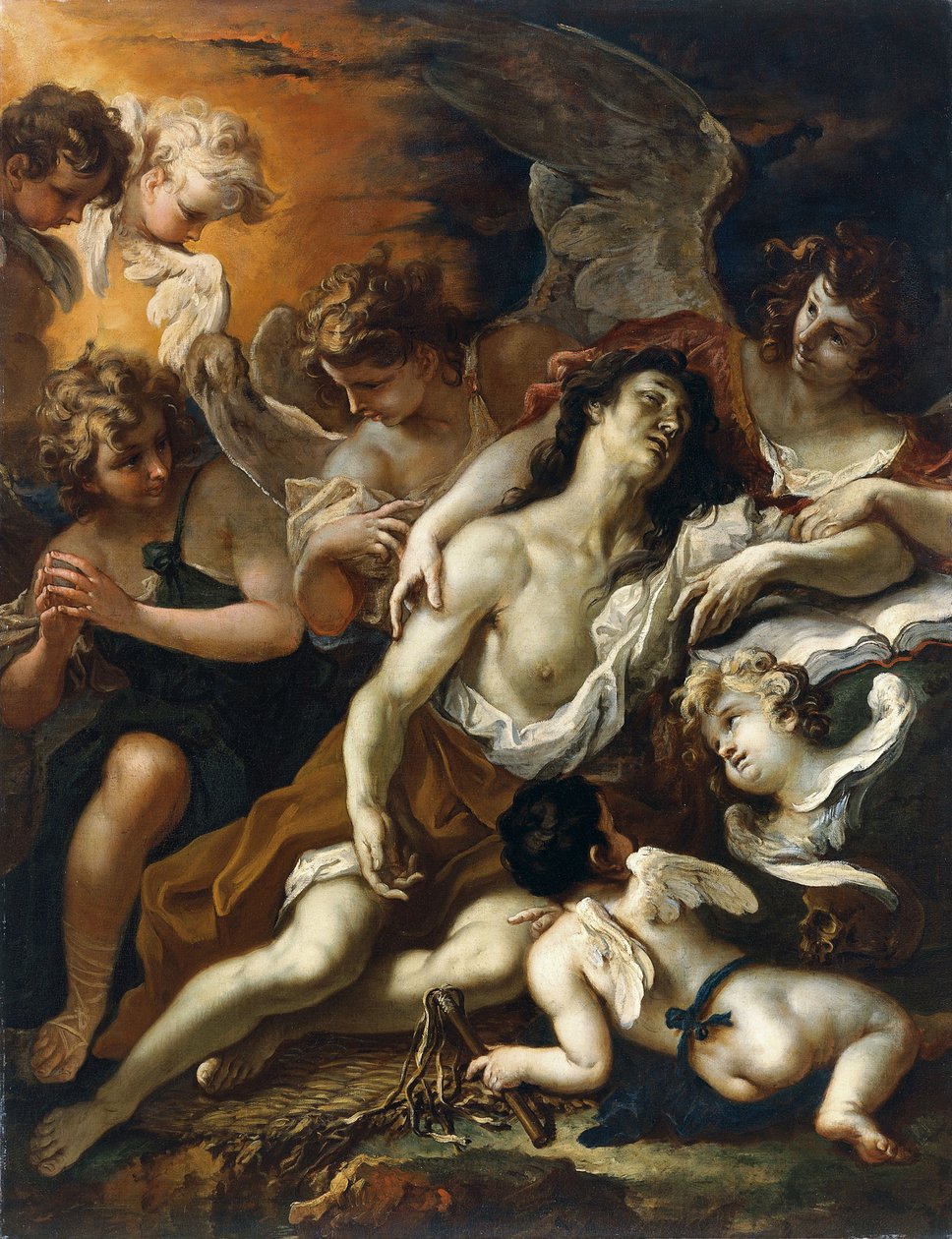 Den hellige Maria Magdalen omgitt av engler av Sebastiano Ricci