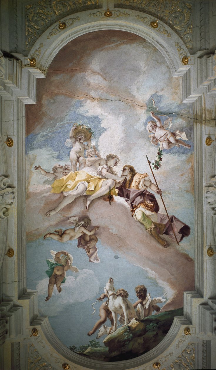 Venus og Adonis - Venus og Adonis. Fresco av Sebastiano Ricci (1659-1734), rundt 1707-1708. Firenze, Palazzo Pitti. av Sebastiano Ricci