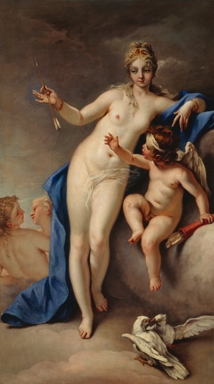 Venus og Amor (olje på lerret) av Sebastiano Ricci