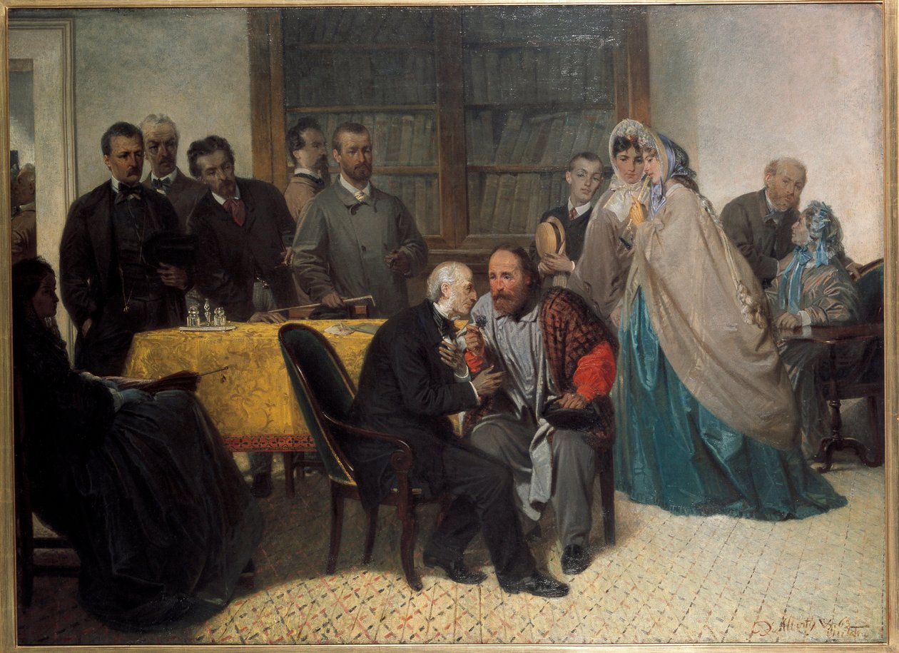 Den italienske patrioten Giuseppe Garibaldi møter den italienske forfatteren Alessandro Manzoni (olje på lerret av Sebastiano de Albertis