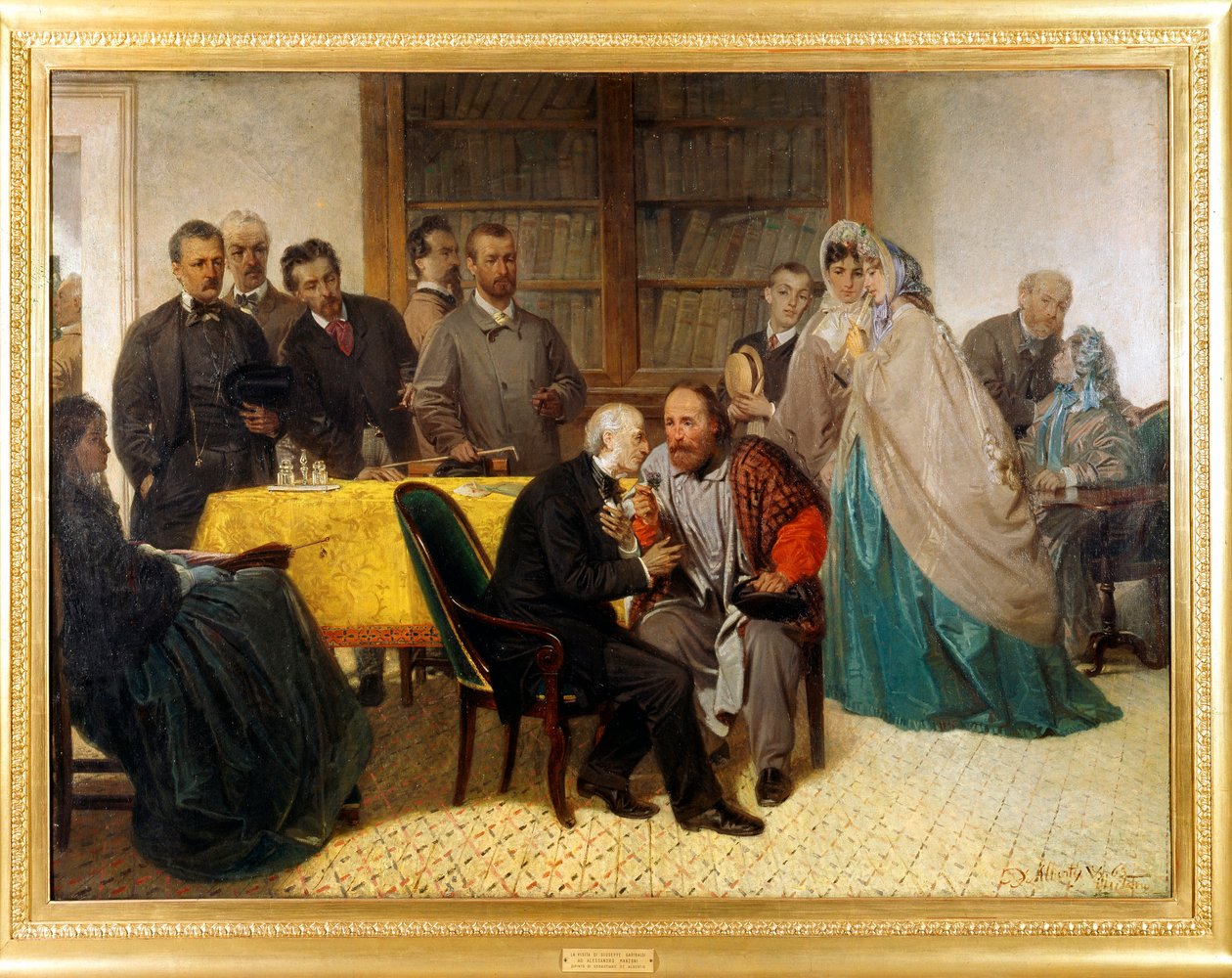 The meeting of Giuseppe Garibaldi (1807-1882) and Alessandro Manzoni (1785-1873) av Sebastiano de Albertis