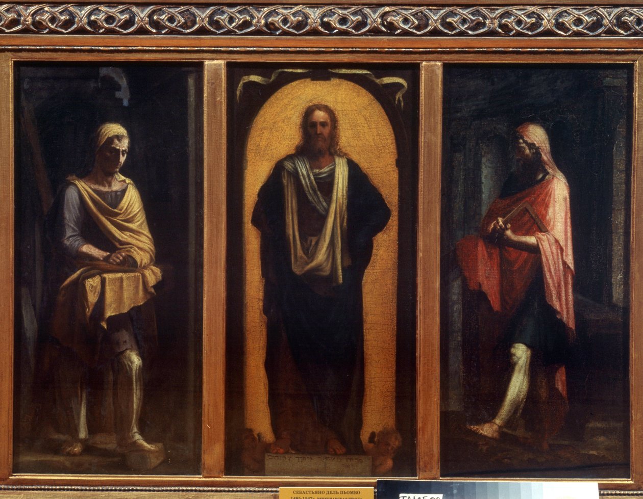 Kristus med to hellige. Maleri av Sebastiano del Piombo (1485-1547). Olje på lerret. Venetiansk kunst, renessanse. Regionalt kunstgalleri, Tambov av Sebastiano del (c.1485 1547) Piombo