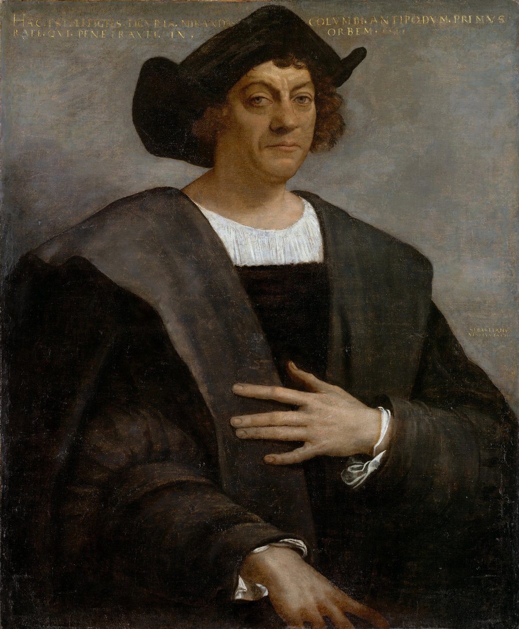 Portrett av en mann, sies å være Christopher Columbus (ca. 1446-1506) av Sebastiano del (c.1485 1547) Piombo