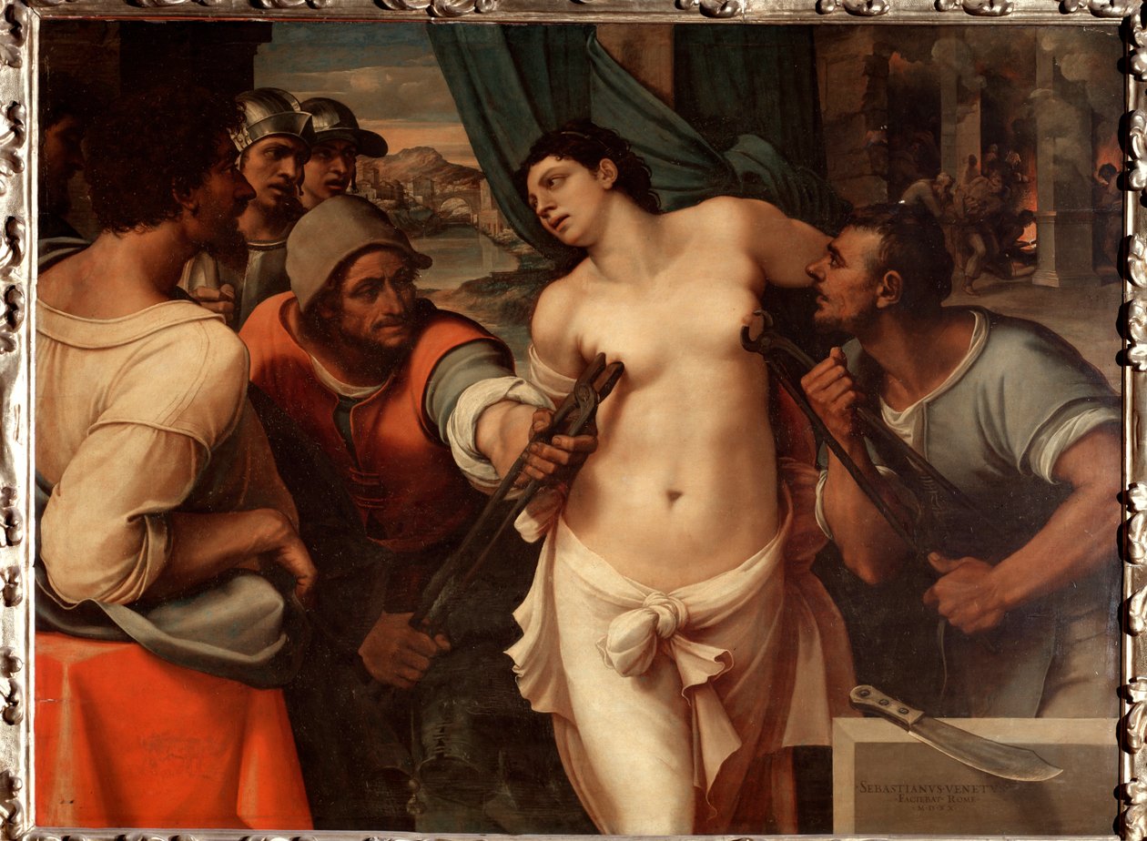 Martyrdøden til St Agatha av Sicilia - olje på tre av Sebastiano del (c.1485 1547) Piombo