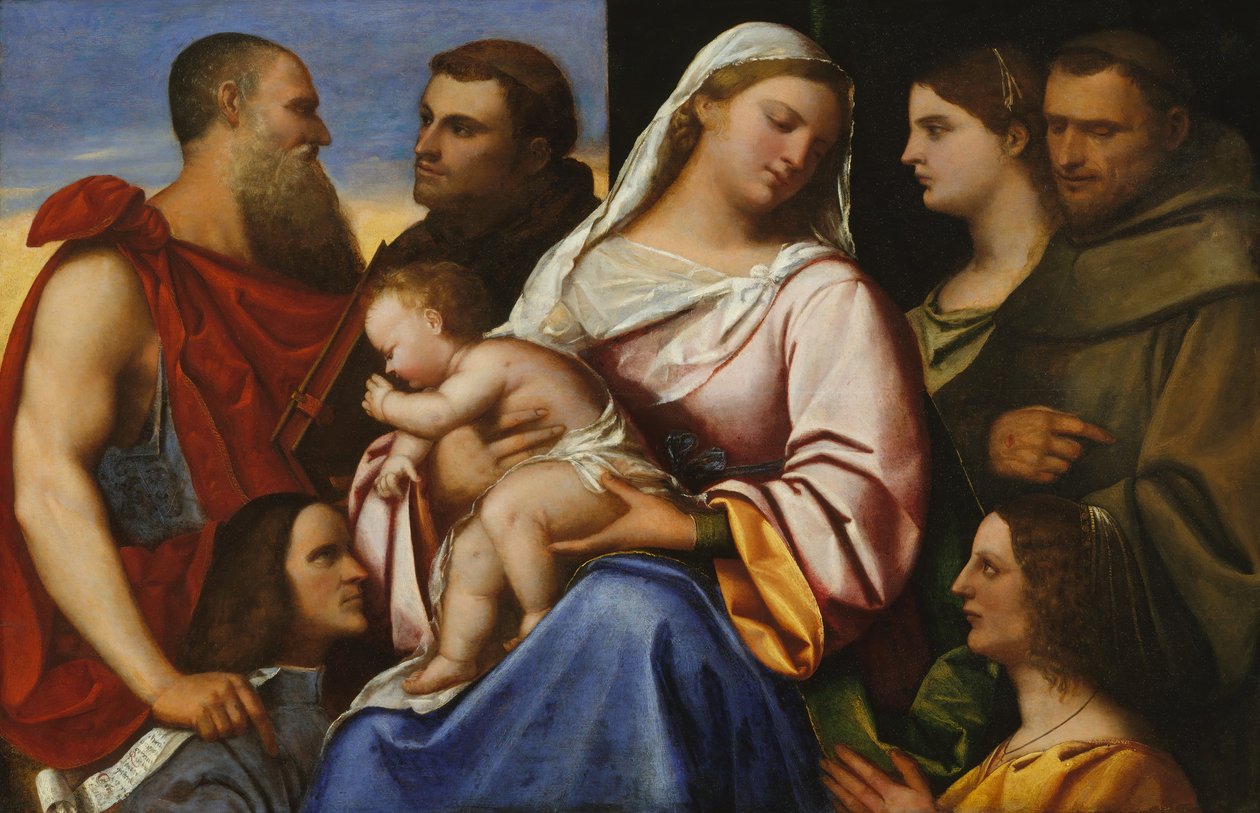 Madonna og barn med hellige og givere. av Sebastiano del Piombo