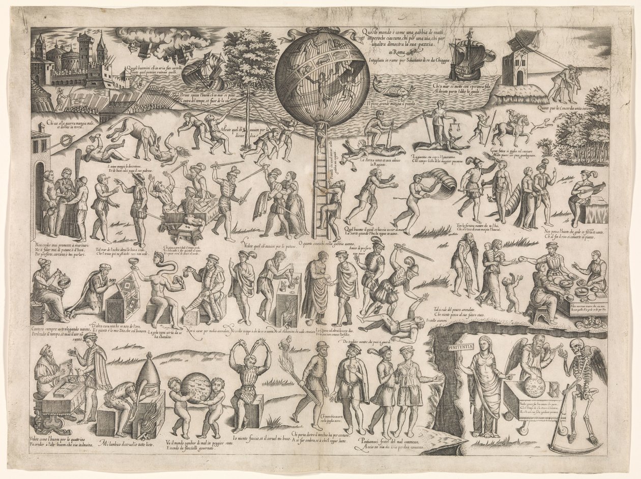 Denne verden er som et bur fullt av dårer Questo Mondo è come una gabbia de matti (tittel på objekt) av Sebastiano di Re