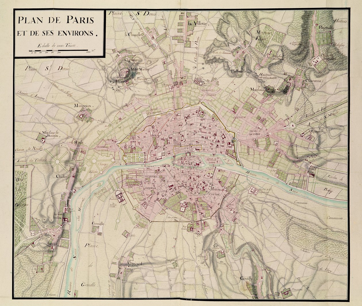 Kart over Paris og dens omgivelser, fra 