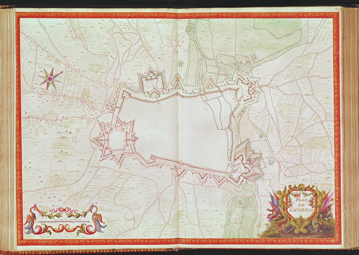Ms. 986, Vol.1 Plan og kart over Cambrai, fra 