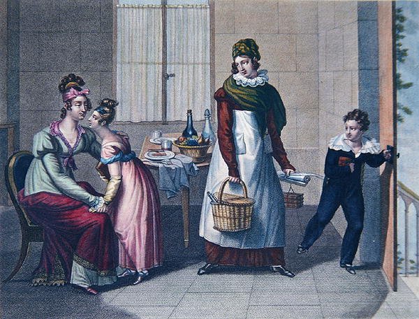 The Departure for School, begynnelsen av det nittende århundre (fargelitografi) av Sebastien (after) Coeure