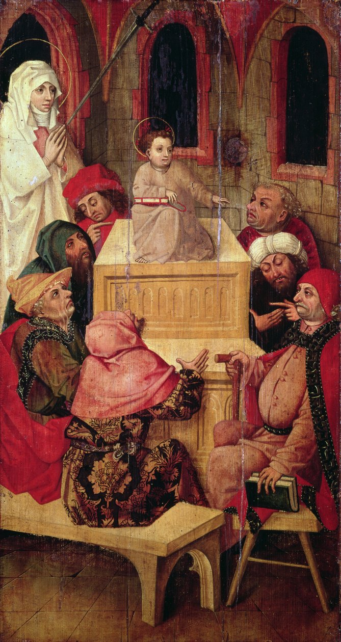 Den tolv år gamle Jesus i tempelet (tempera på panel) av Second Master of Aranyosmarot