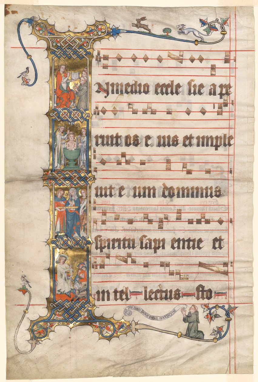 Leaf from the Wettinger Gradual: Historiated Initial (I) med scener fra St. Augustins liv av Second Master of the Wettinger Gradual
