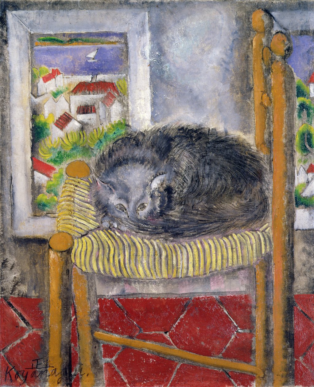 Katt på en rusestol (olje på lerret) av Sei Koyanagui
