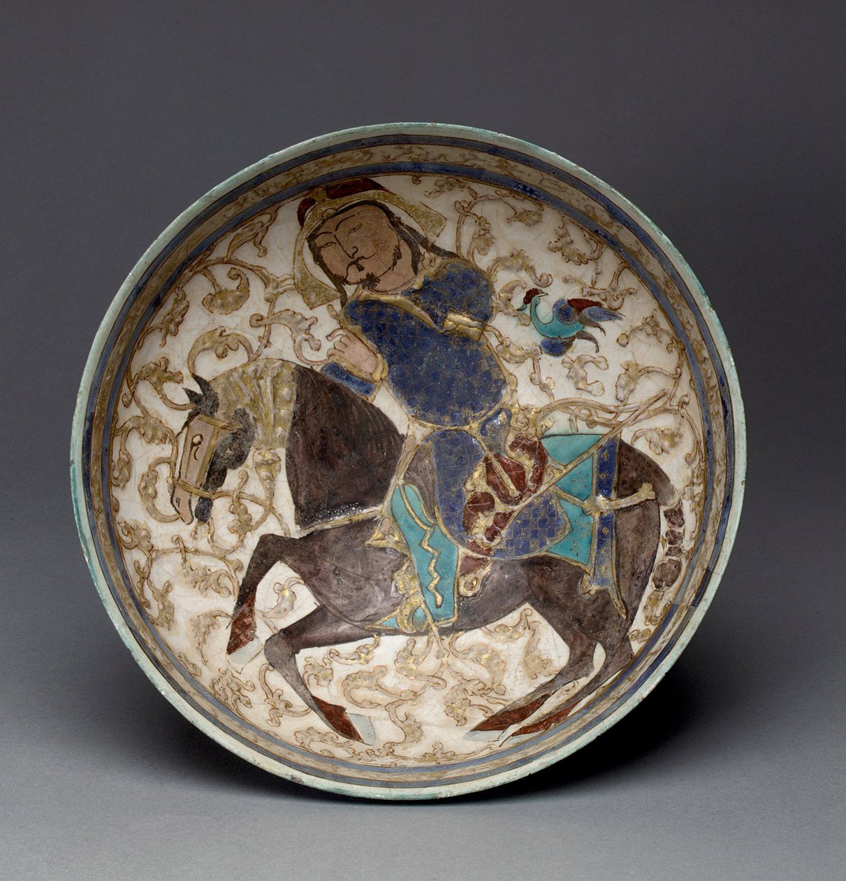 Skål med prins til hest fra Iran (dekorert steinpasta) av Seljuq Dynasty Seljuq Dynasty