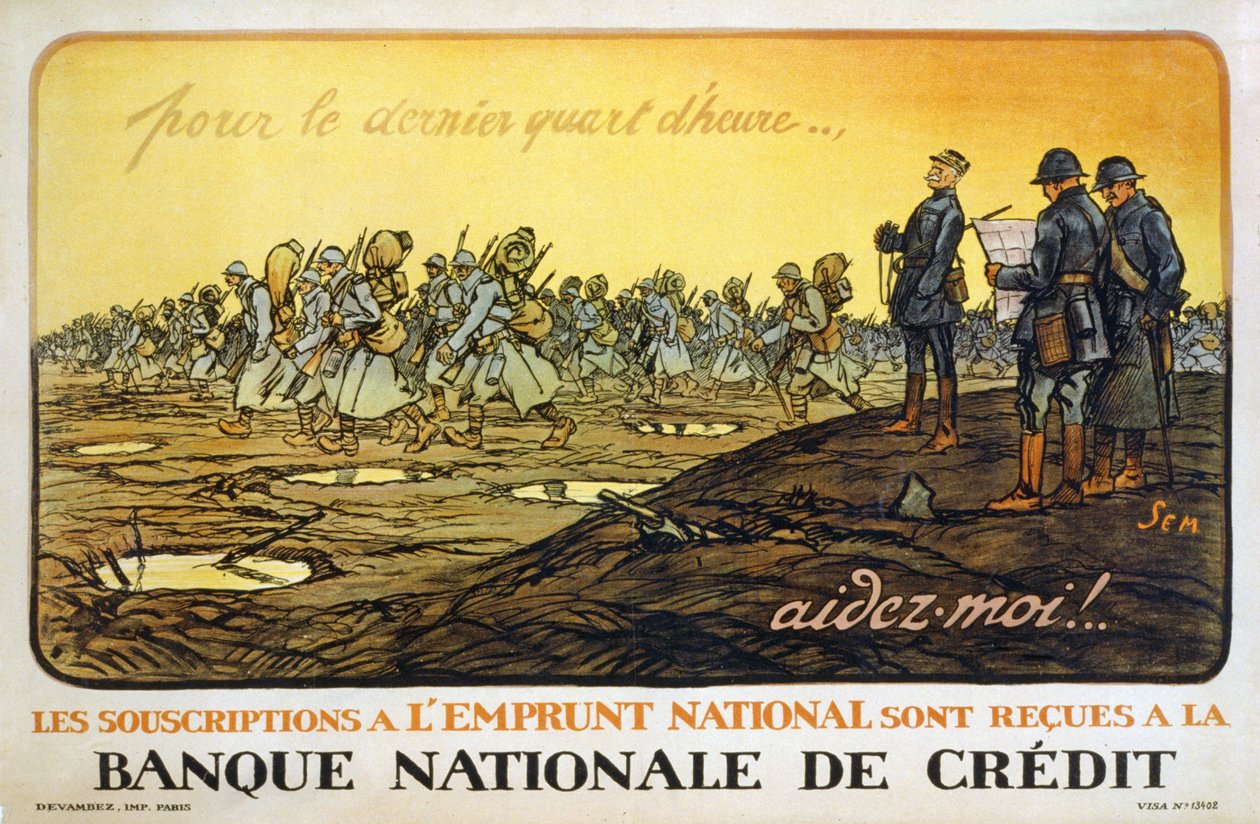 Det siste kvarteret.. hjelp meg! National Loan-abonnement mottas i National Credit Bank, pub. Paris, ca. 1914 av Sem