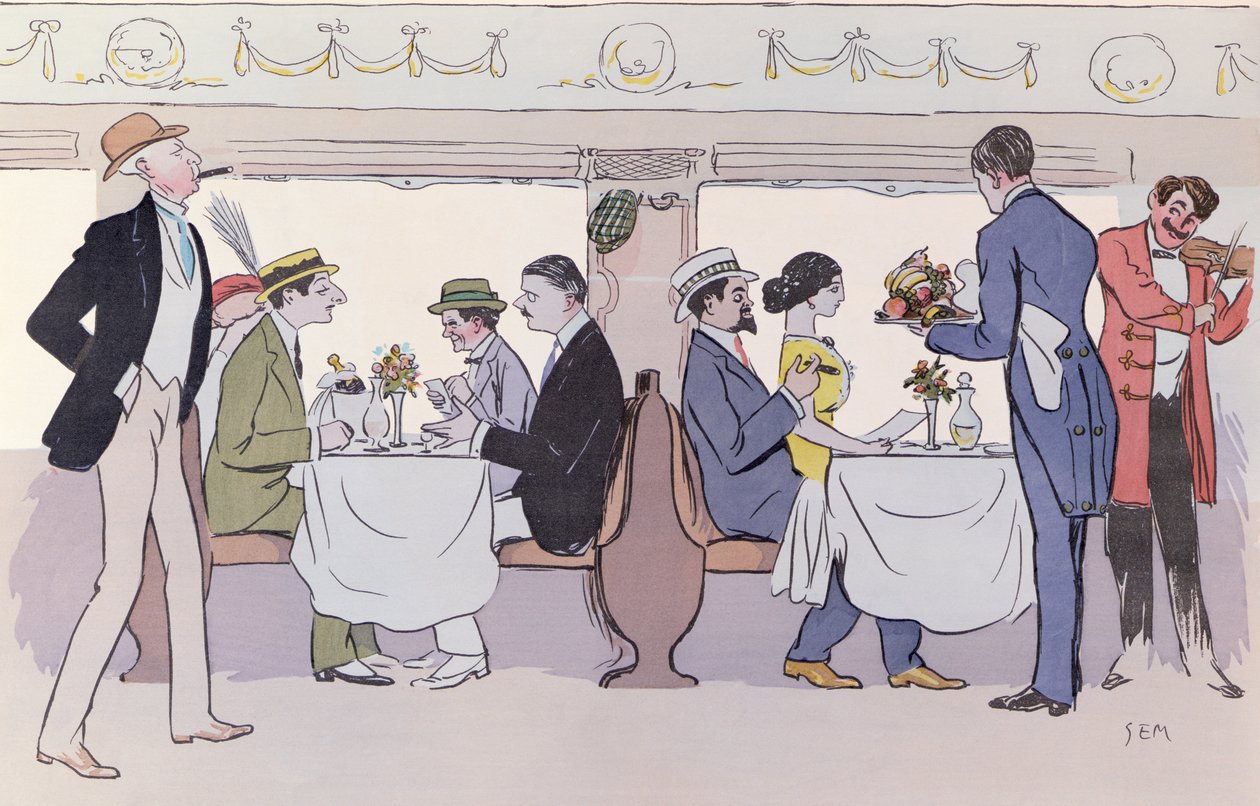 Restaurantbil i tog fra Paris til Nice, 1913 av Sem