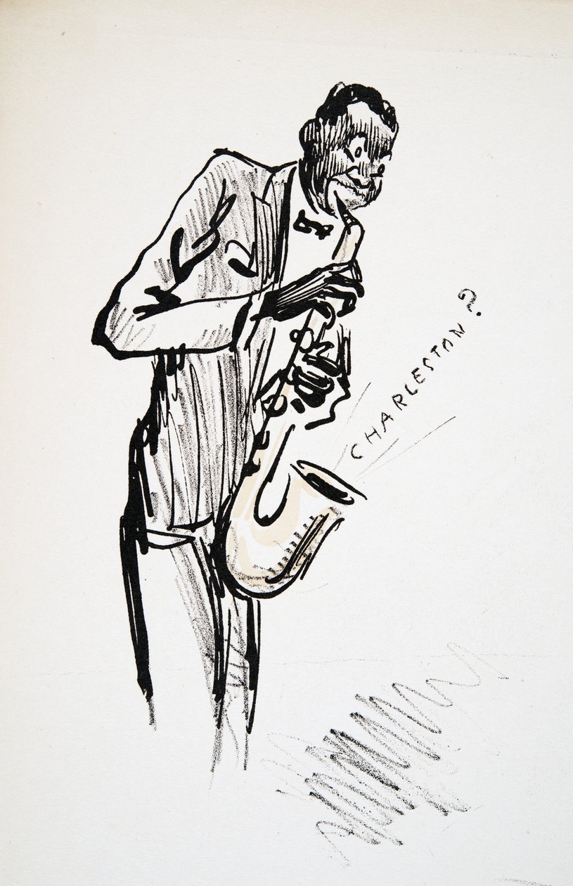 Saksofonist, fra White Bottoms, pub. 1927 (fargeblokktrykk) av Sem
