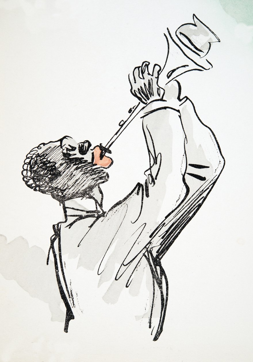 Trompetspiller, fra White Bottoms, pub. 1927 (fargeblokktrykk) av Sem