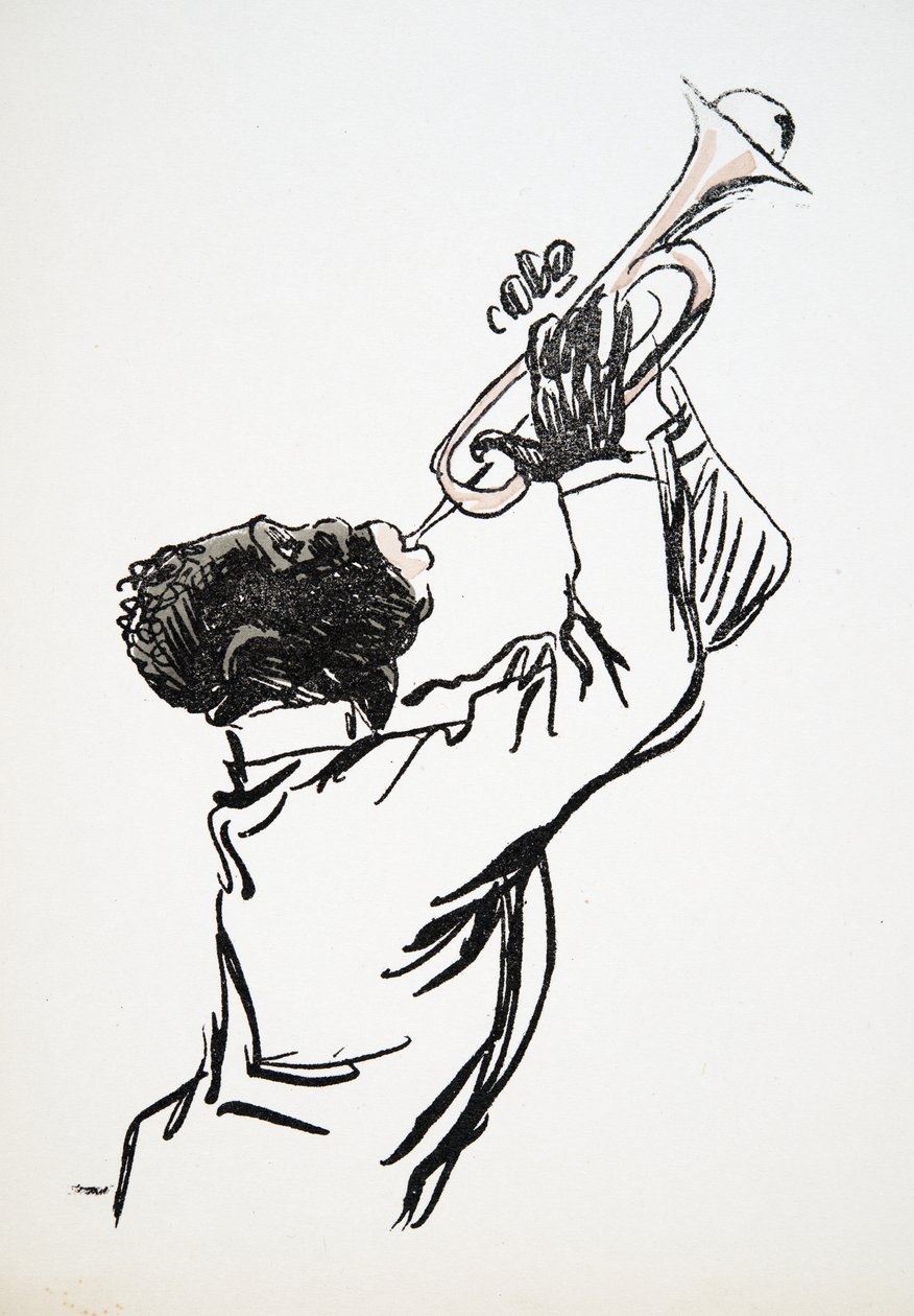 Trompetspiller, fra White Bottoms, pub. 1927 (fargeblokktrykk) av Sem