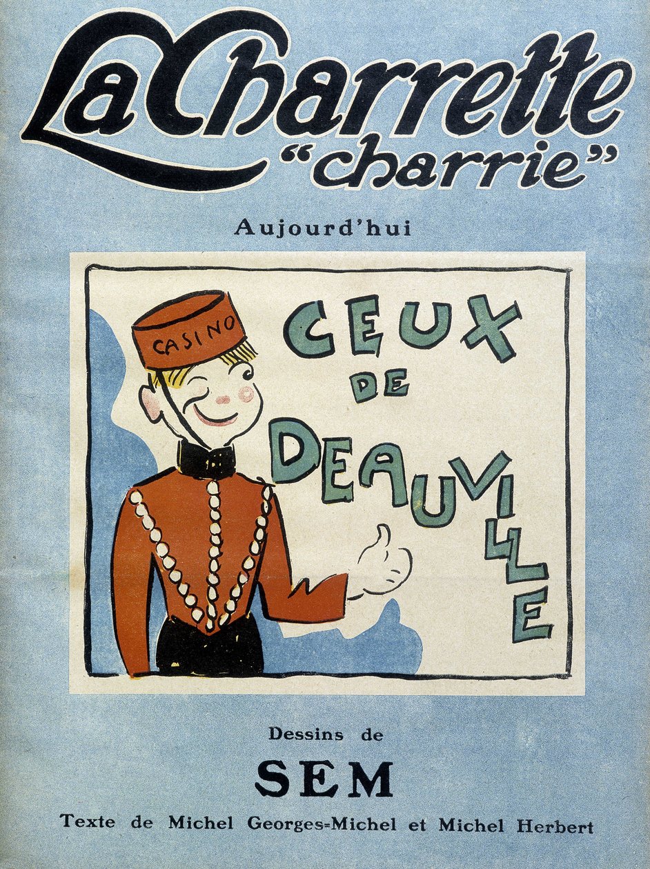Deauville casino dealer, illustrasjon av Sem for forsiden av månedsmagasinet "" La charrette charrie""" (1922). av Sem