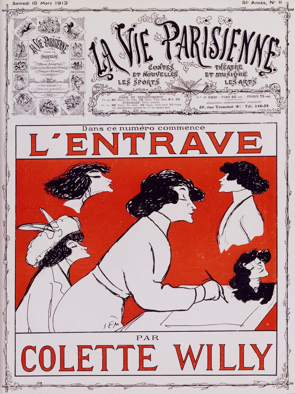 Karikatur av Colette Willy, pseudonym til Sidonie-Gabrielle Colette (1873-1954) av Sem