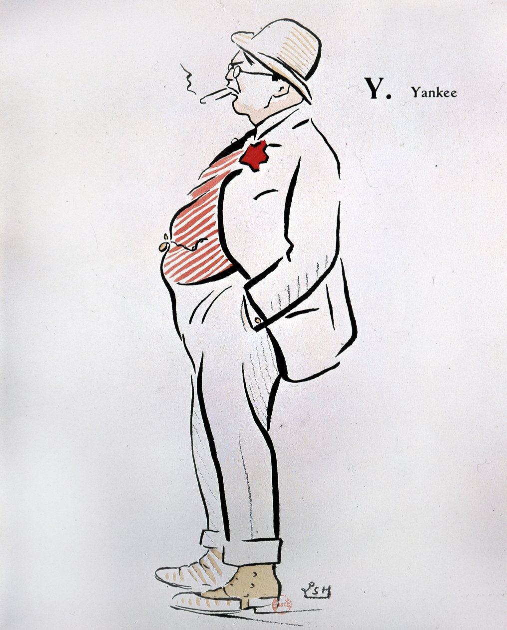 Tegneserie av amerikaner i "" Alphabet of Sem"" (1863 - 1934), Y as Yankee, n.d., 20. århundre. av Sem