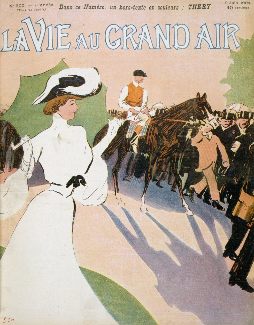 Fransk hesteveddeløpsmagasin 'Life in the Great Air' 1904 av Sem (1863 1934)