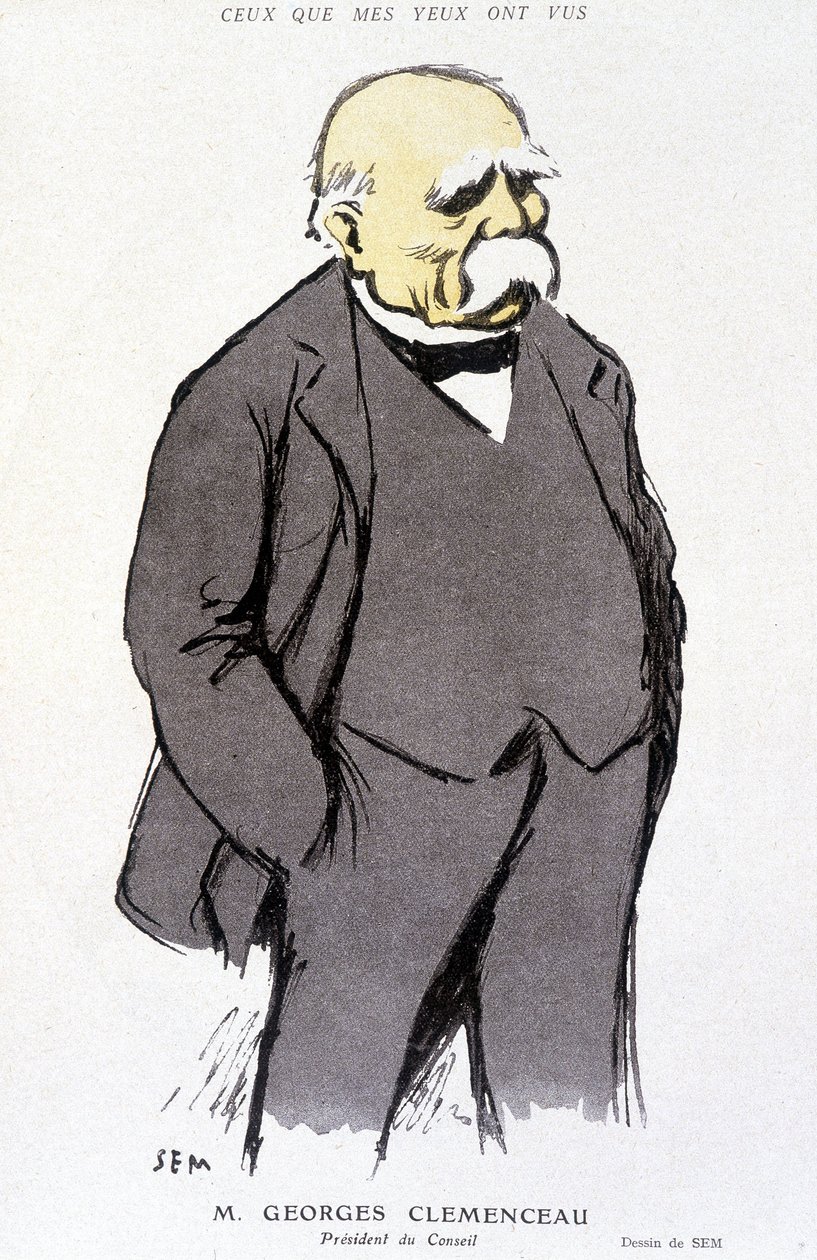 Portrett av Georges Clémenceau - dess. av Sem (1863 - 1934), i “Fantasio” eller 01/02/1918, nr. 265 av Sem