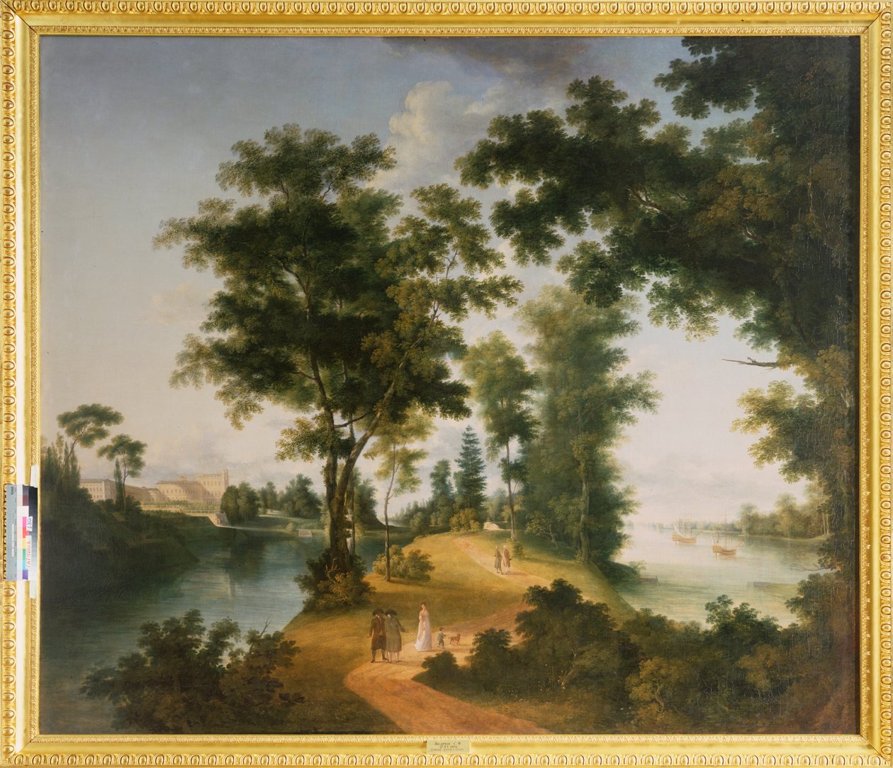 Den store øya Gatchina (Sankt Petersburg). Maleri av Semyon Fyodorovich Shchedrin (Semion Shchedrin) (1745-1804), olje på lerret, ca. 1790. Russisk kunst av Semen Fedorovich Shchedrin