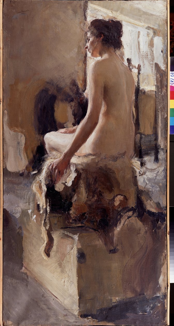 Naken (A Naken). Maleri av Semyon Gavrilovich Nikiforov (1877-1912), olje på lerret av Semen Gavriilovich Nikiforov