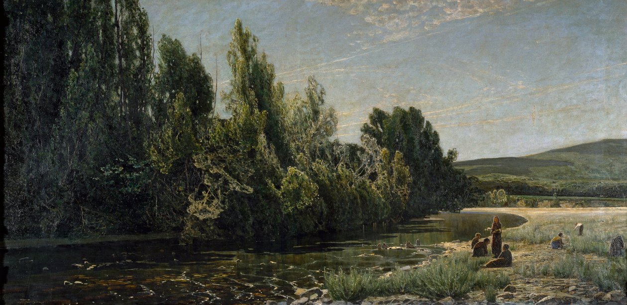 Bredden av elven Bormida, Italia (olje på lerret av Serafin Avendano