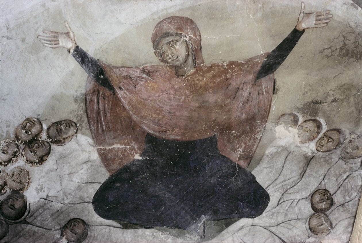 Rachel sørger over barna sine, fra kirken St Demetrius, 1375-76 av Serbian School