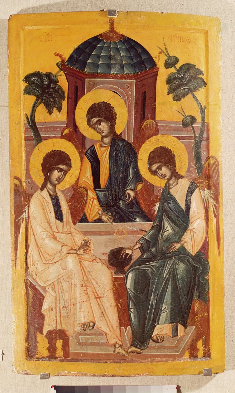 Den hellige treenighet (tempera på panel) av Serbian School