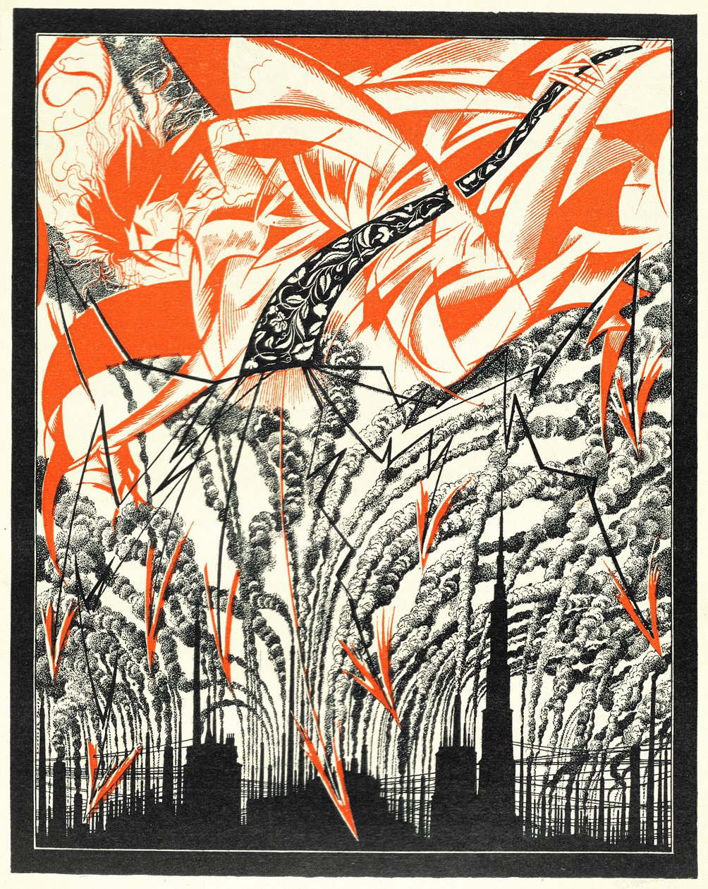 Plakat med en personifisering av forurensning, ca. 1920 av Sergei Vasilevich Chekhonin