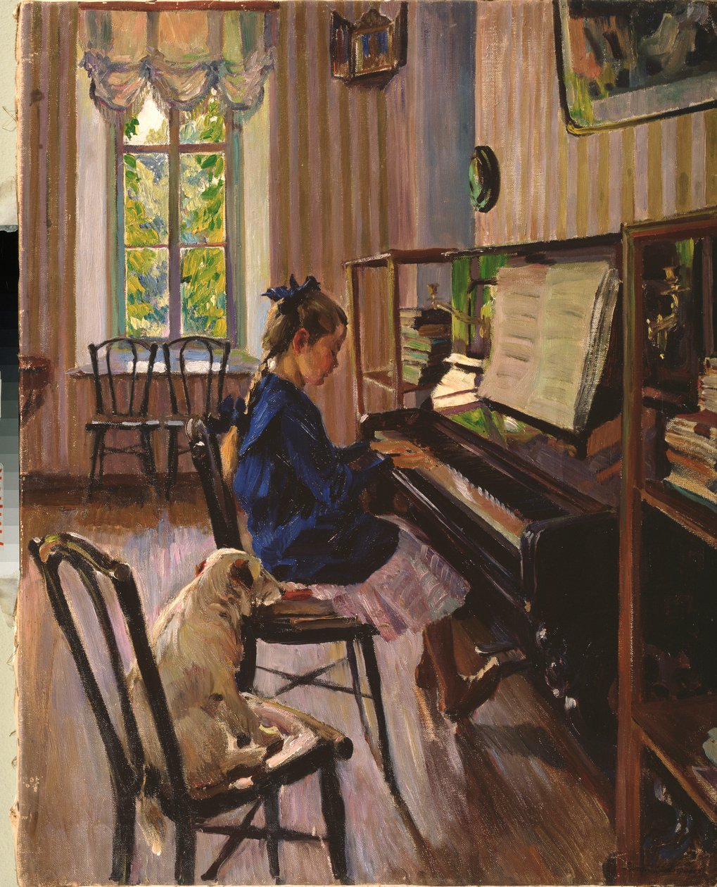 At the Piano - Maleri av Sergei Arsenyevich Vinogradov (1869-1938), olje på lerret av Sergei Arsenevich Vinogradov
