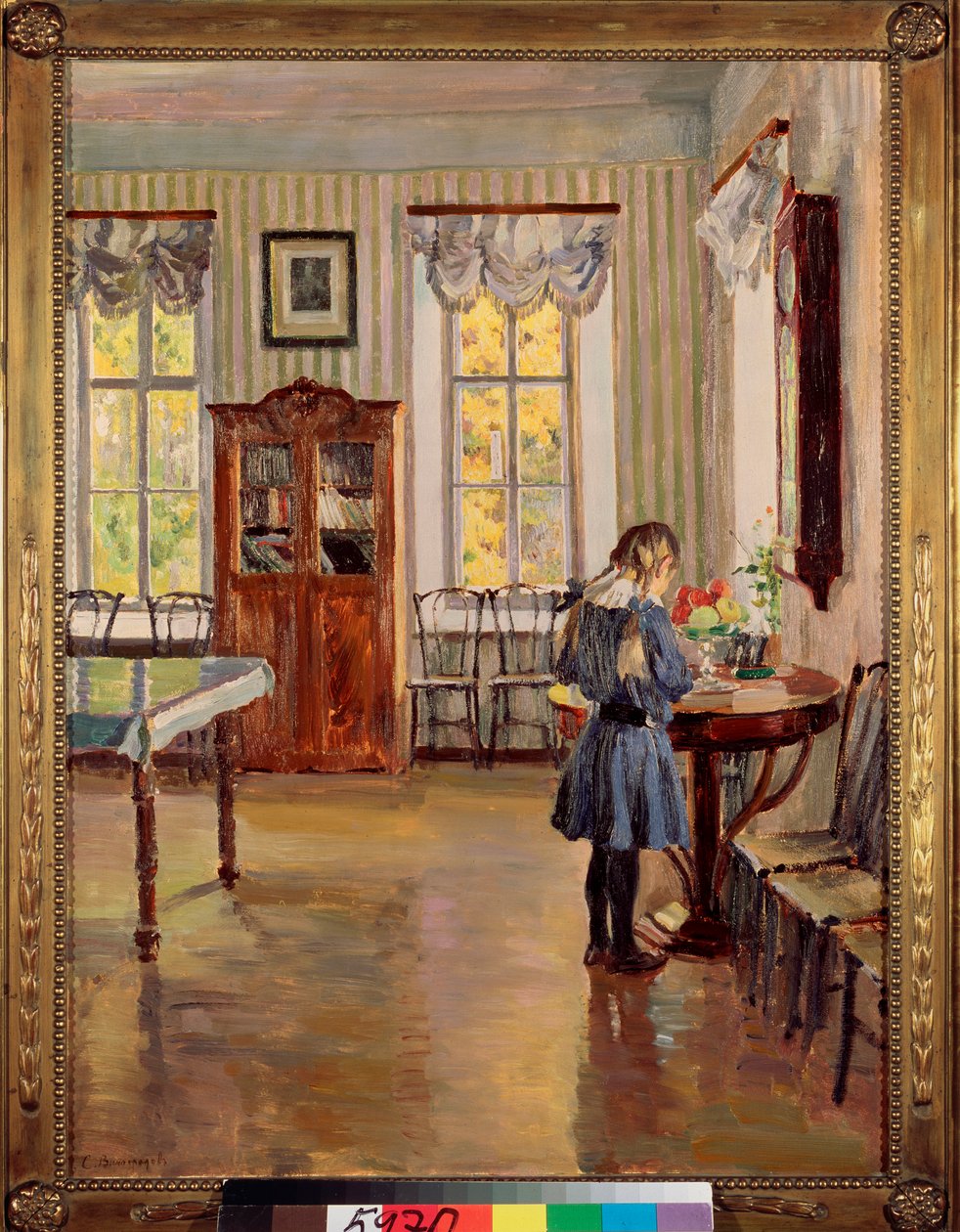 In a House - Maleri av Sergei Arsenyevich Vinogradov (1869-1938), olje på lerret av Sergei Arsenevich Vinogradov