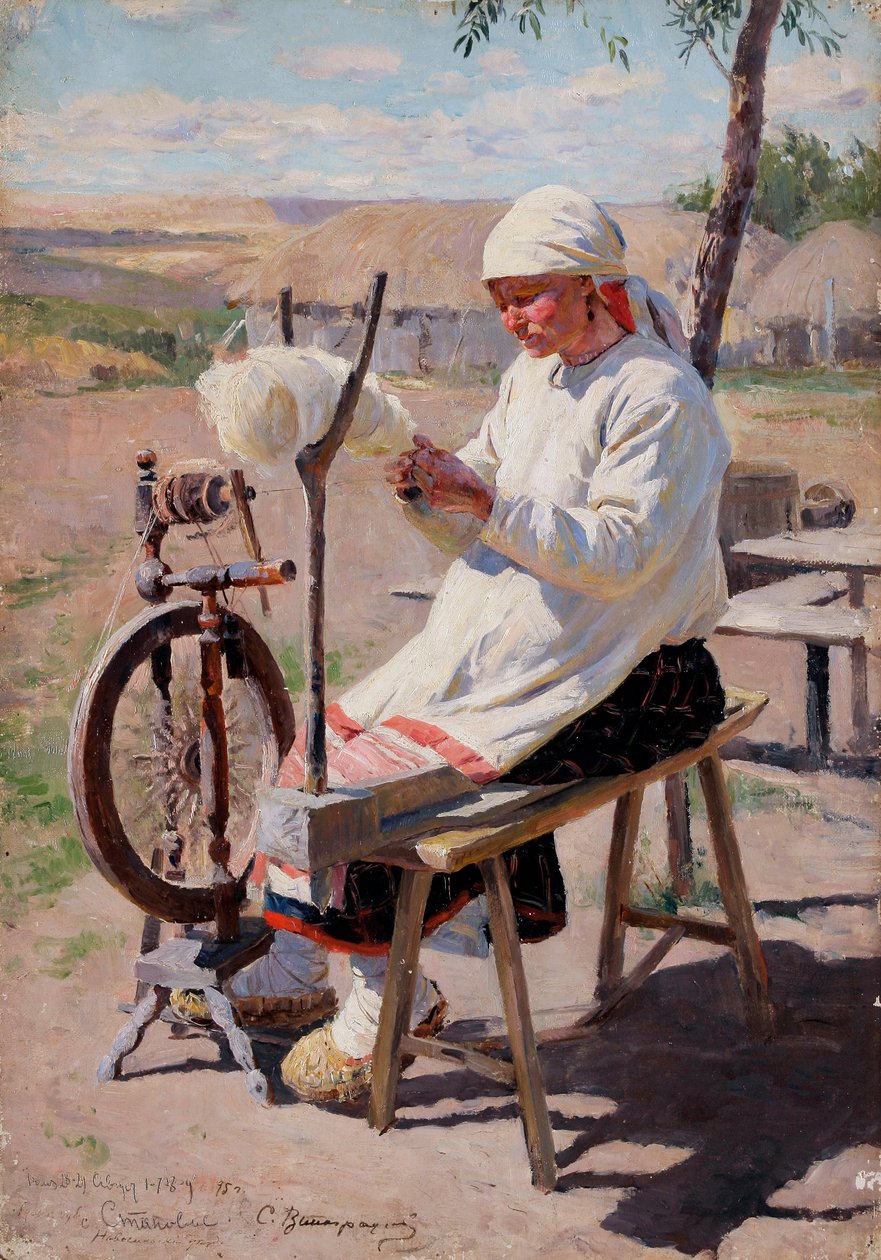La fileuse - Spinneren - Vinogradov, Sergei Arsenyevich (1869-1938) - 1895 - Olje på lerret - av Sergei Arsenevich Vinogradov