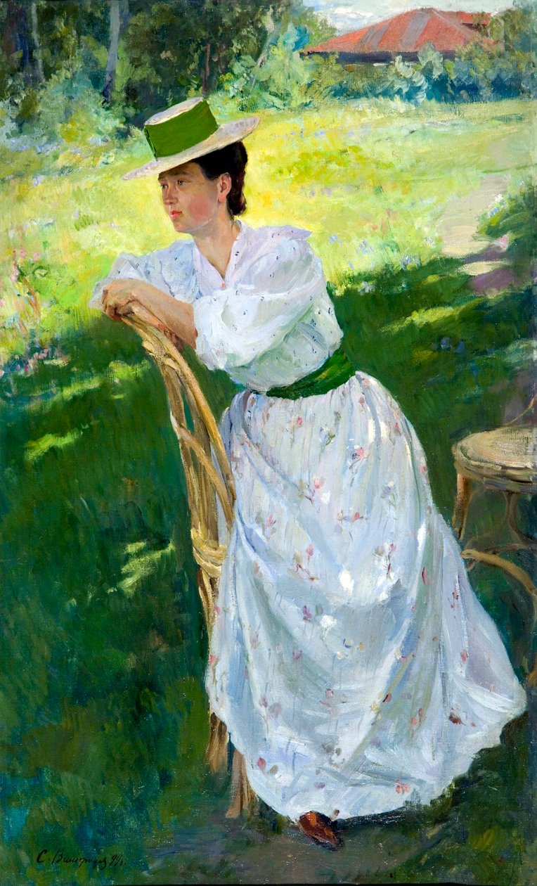 Portrett av en kvinne (En plein air) - Vinogradov, Sergei Arsenyevich (Arsenevich) (1869-1938) - 1899 - Olje på lerret - av Sergei Arsenevich Vinogradov