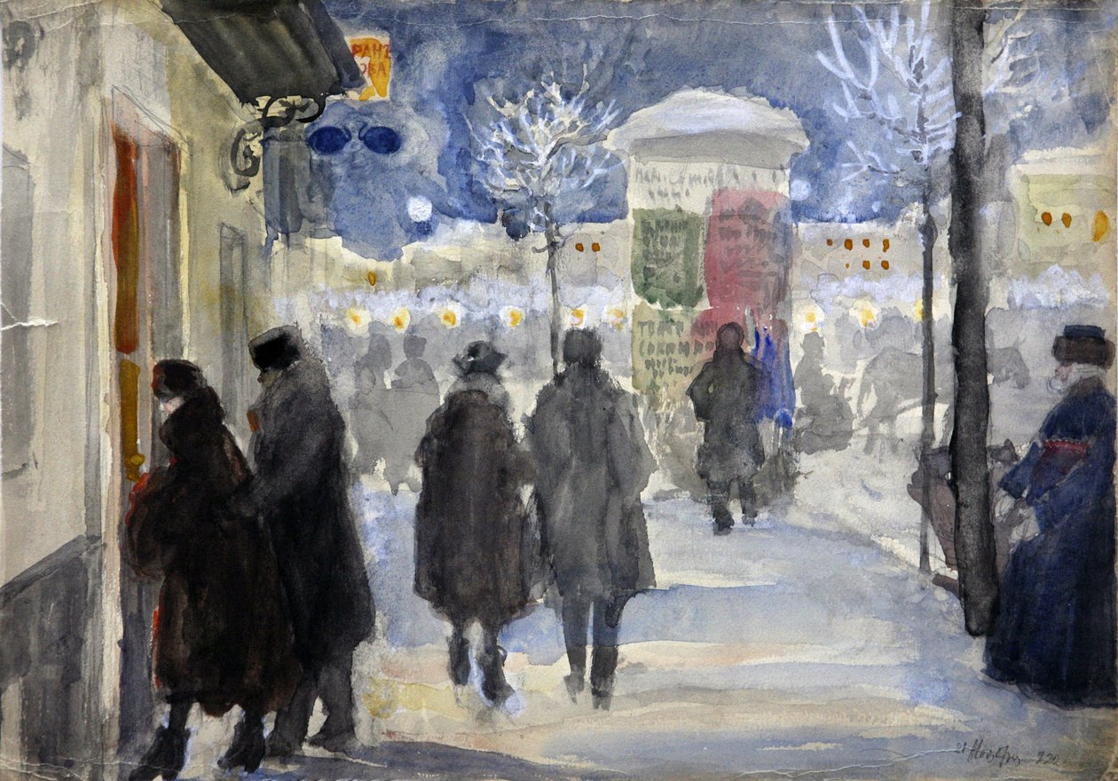 ""Utsikt over en gate i Moskva, Russland"" (Moscow Street) Akvarell av Sergei Vinogradov (1869-1938) - 1922 - Privat samling av Sergei Arsenevich Vinogradov