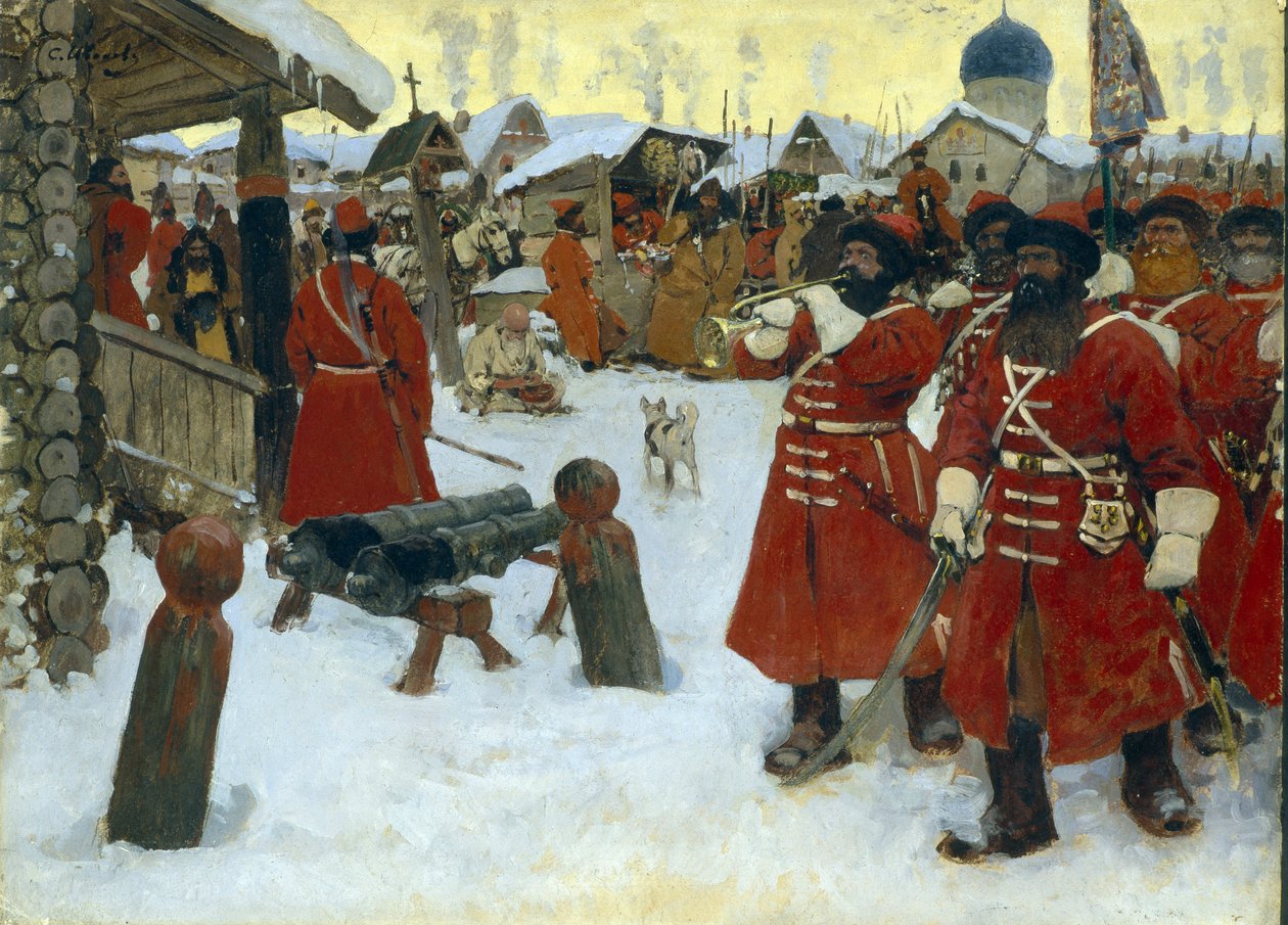 Streltsy-troppen (strelets) - Maleri av Sergei Vasilyevich Ivanov (1864-1910), olje på lerret av Sergei Ivanovich Gribkov