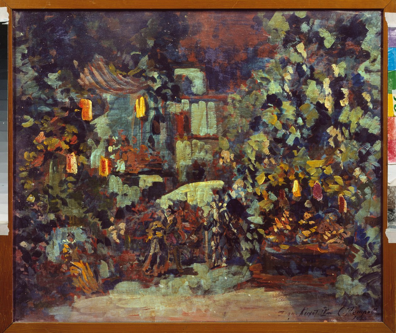 Forberedende dekor for operaen Don Quichotte av Jules Massenet (1842-1912) - Scenografi for operaen Don Quijote av Jules Massenet - Maleri av Sergei Ivanovich Petrov (1881-1936), olje på lerret - Russisk scenografisk kunst - State Central M Glinka Mu av Sergei Ivanovich Petrov