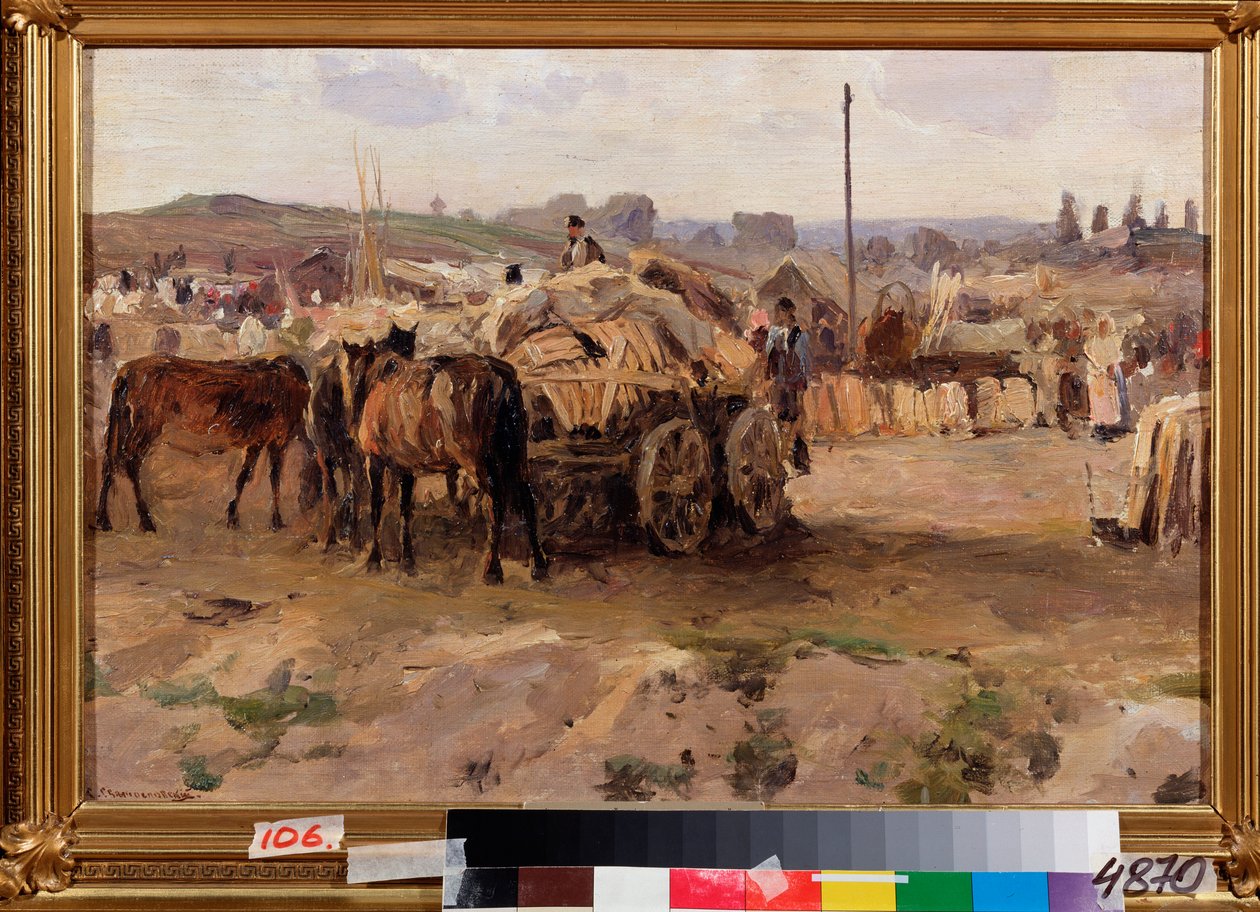 Une foire (A Fair) - Peinture de Sergei Ivanovich Svetoslavsky (Svetoslavski) (1857-1931), huile sur toile, art russe 19e siecle - State Art Museum, Kharkov (kharkiv) (Ukraine)   1325559   no       norwegian Successfully Translated  Original: Rural Tendern av Sergei Ivanovich Svetoslavsky