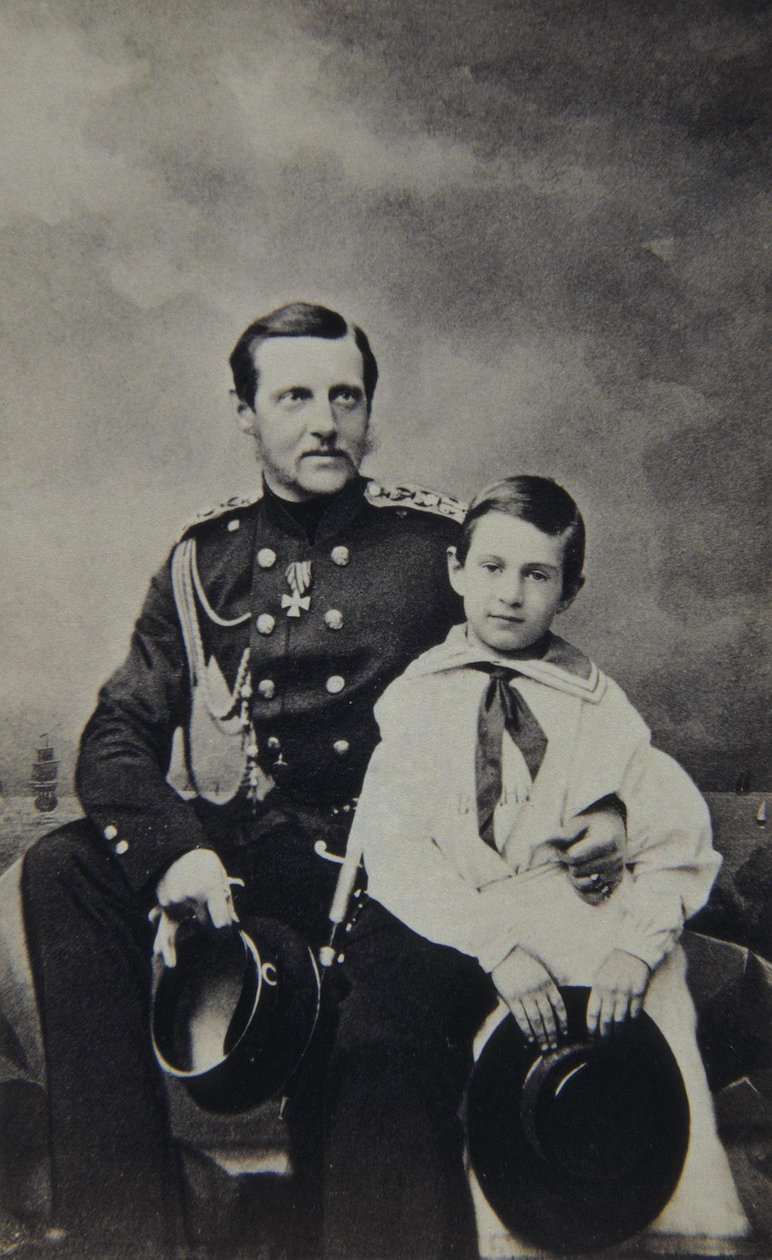 Portrett av storhertug Constantin Nikolaevich av Russland 1827-1892 med sønn Nicholas Constantinovic av Sergei Lvovich Levitsky