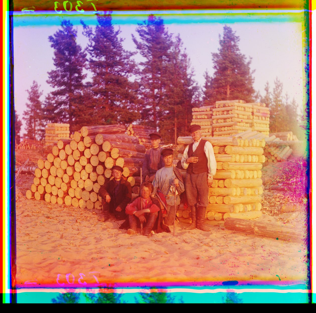 Vedhoggere, Svir-elven, Volga-Baltic Waterway, Russland av Sergei Mikhailovich Prokudin Gorskii