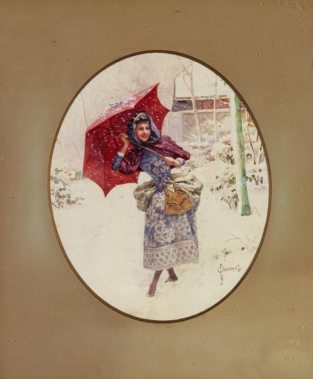 Kvinner går gjennom snøen, ca. 1900 av Sergei Sergeyevich Solomko