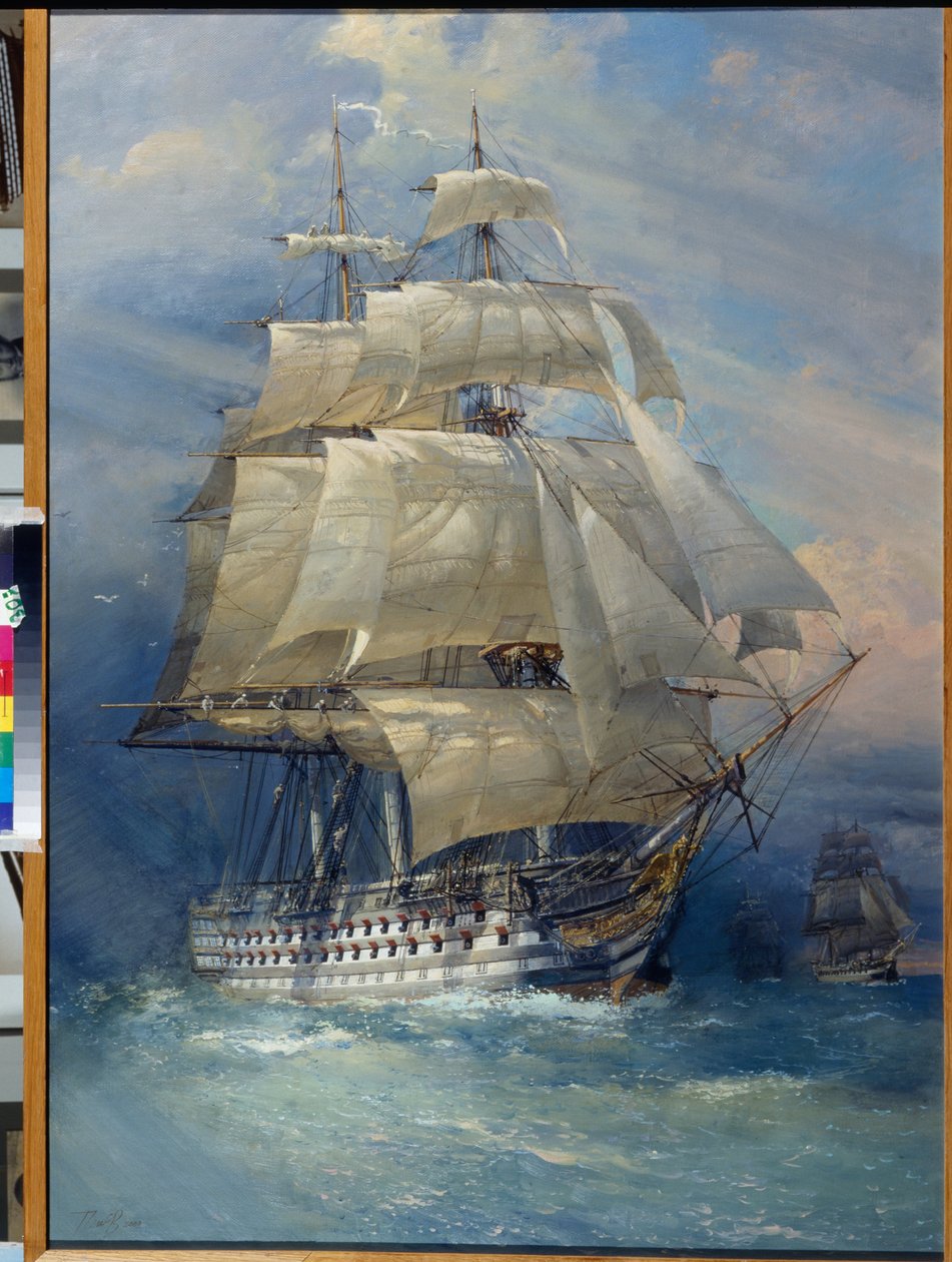 Russisk førsteklasses skip av linjen, Rossia (""Russian first rate ship of the line Rossia") - Maleri av Sergei Varlenovich Pen (f. 1952), olje på lerret, 2000 av Sergei Varlenovich Pen