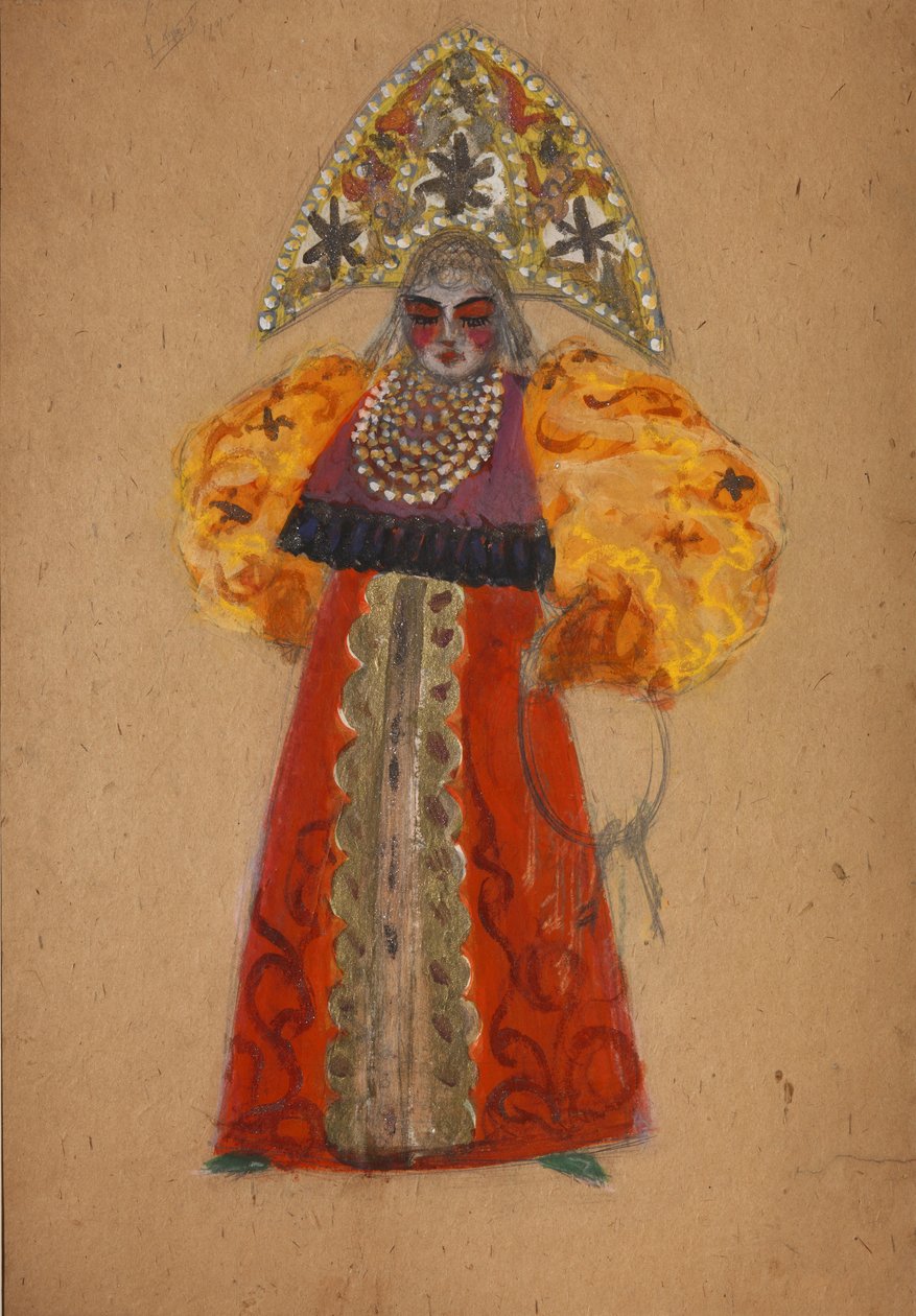 Kostymedesign til operaen The golden Cockerel av N. Rimsky-Korsakov av Sergei Vasilievich Malyutin